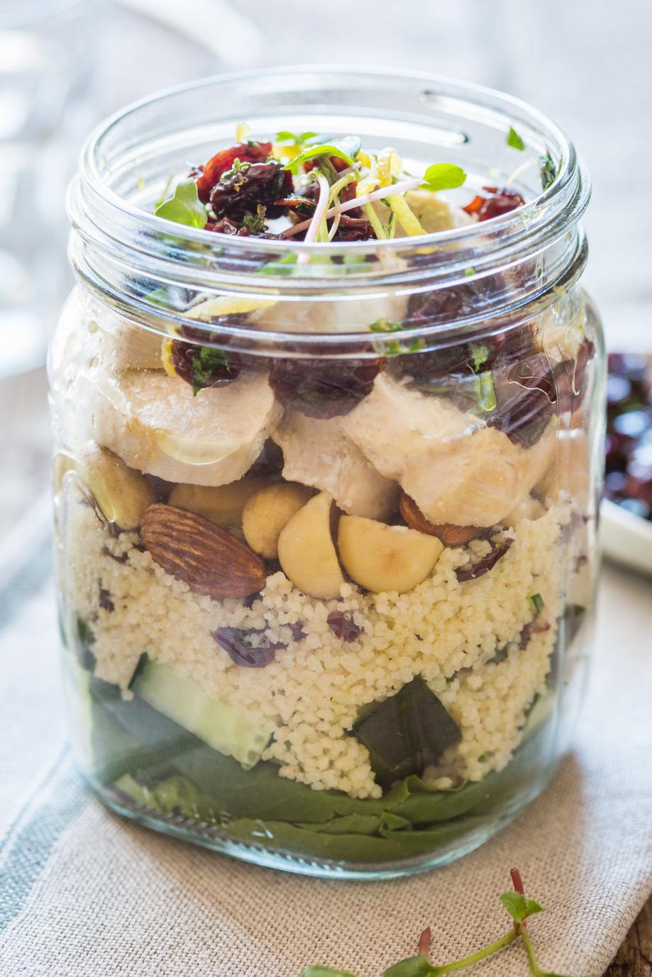 Chicken, cherry & couscous salad jars Chicken, cherry & couscous salad jars