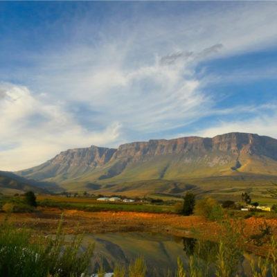 South African farm with mountain scenery and nature South African farm with mountain scenery and nature